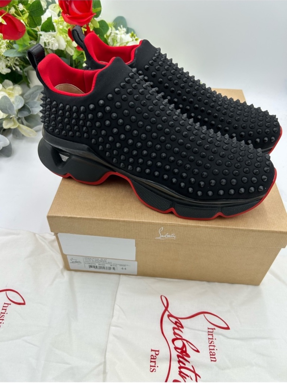 Men’s Christian Louboutin, black spike sock sneaker size 44 made in Italy - Picture 10 of 10